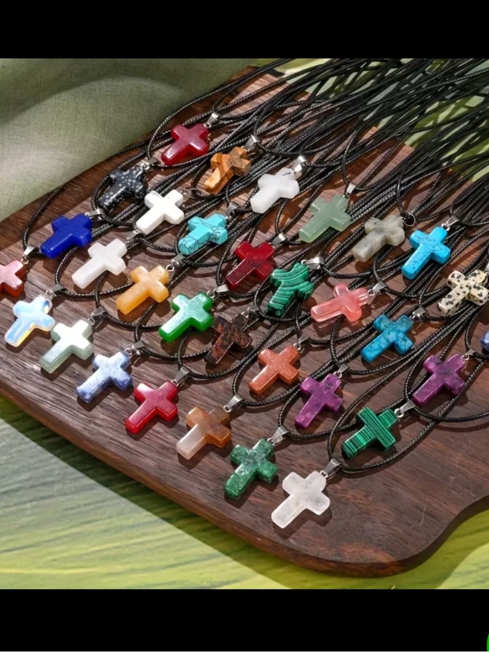 One Assorted Natural Stone Cross Necklace - Multi Color - Picture 2 of 4